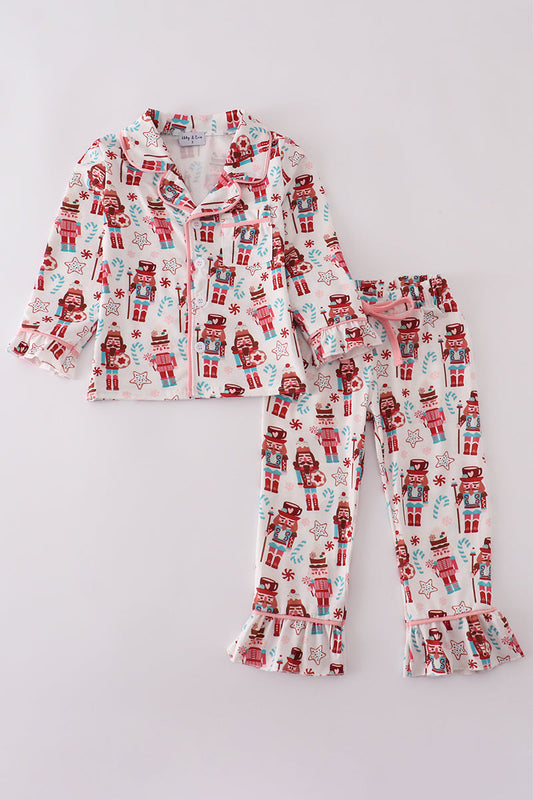 Christmas nutcracker print ruffle pajamas set