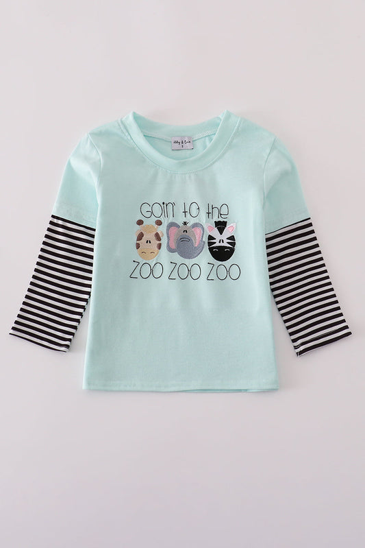 Blue GOIN TO THE ZOO embroidery top