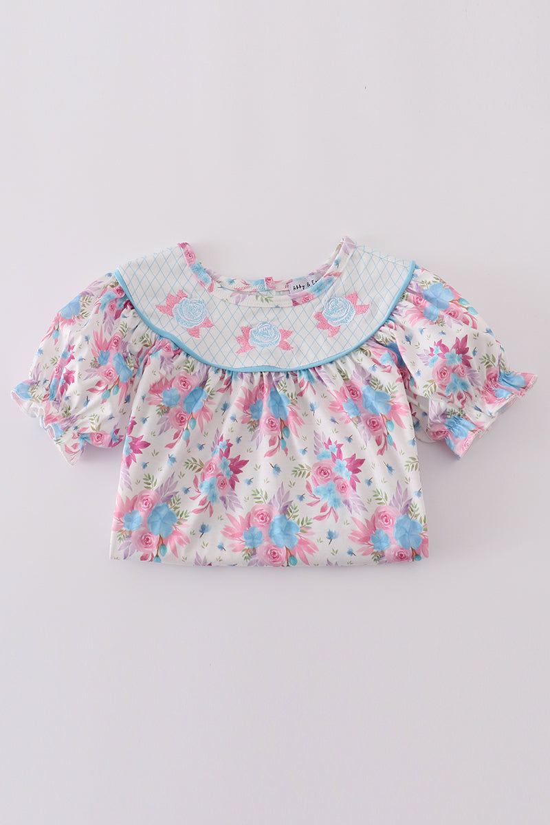 Blue petal meadow embroidery girl dress