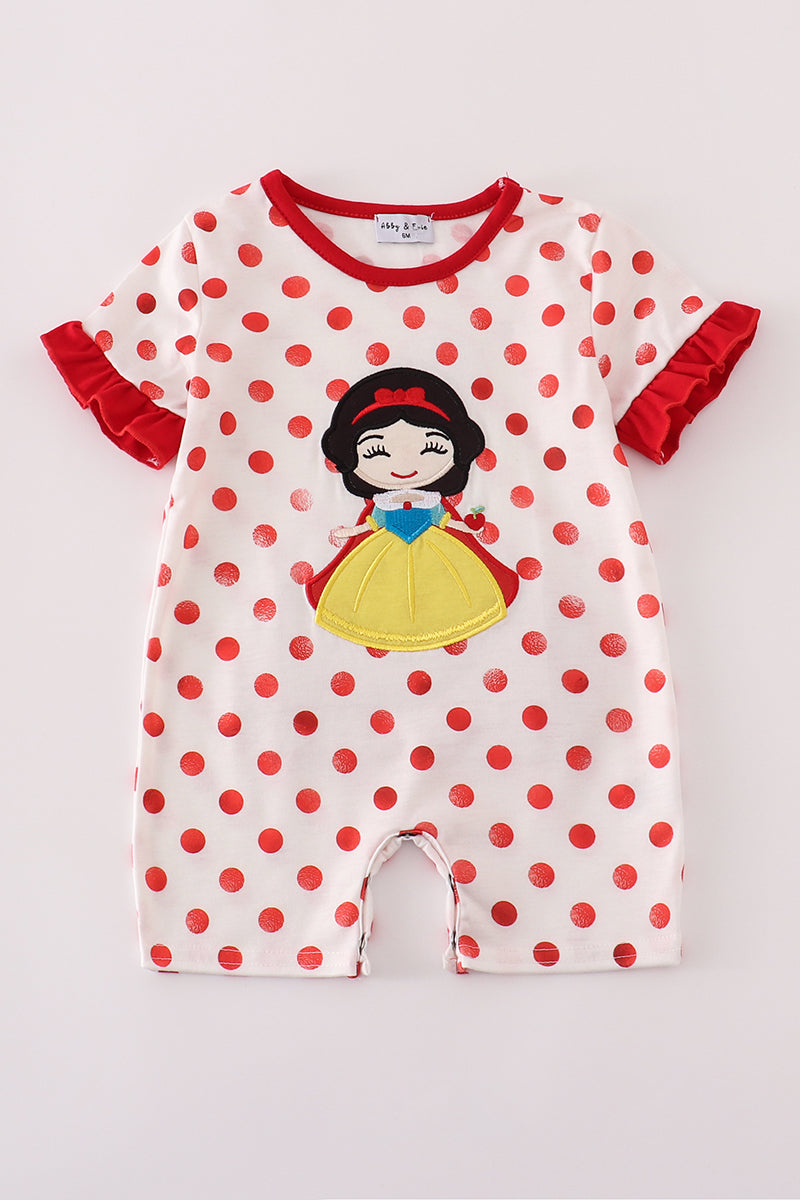 Red character applique dot romper