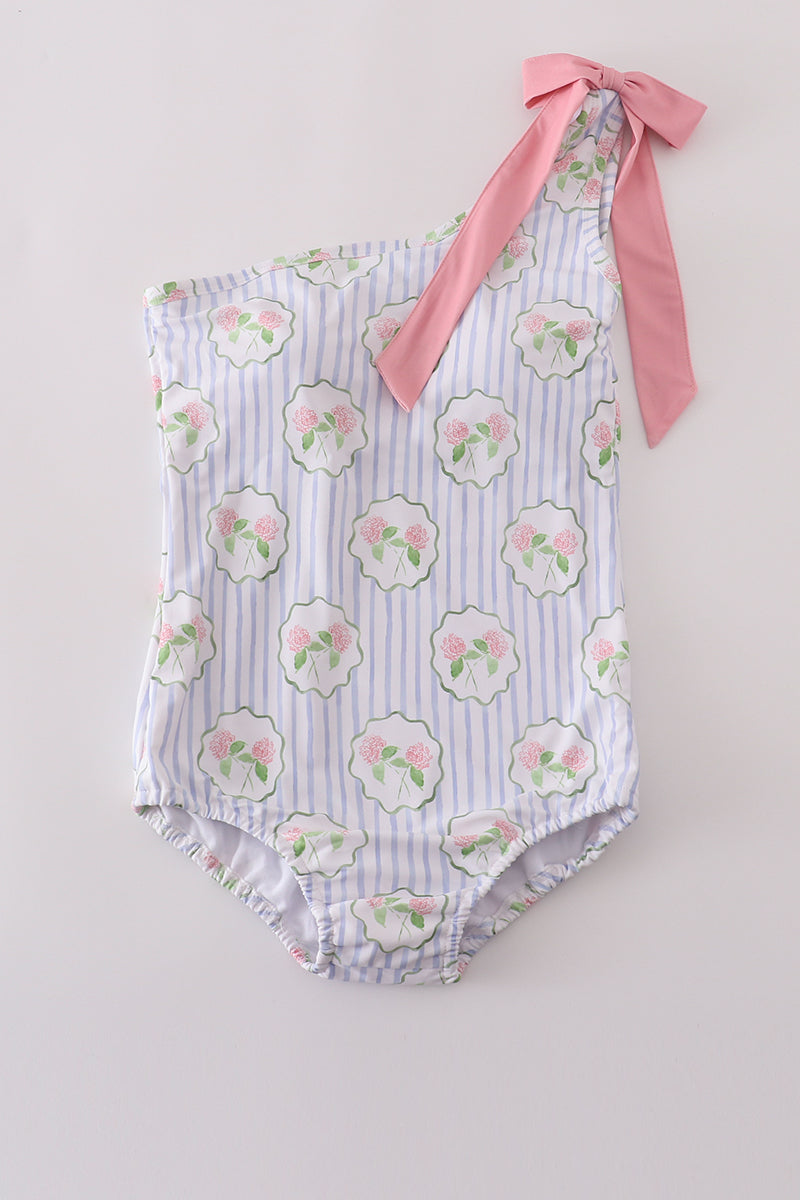 Floral stripe bow swimsuit -Adult UPF50+