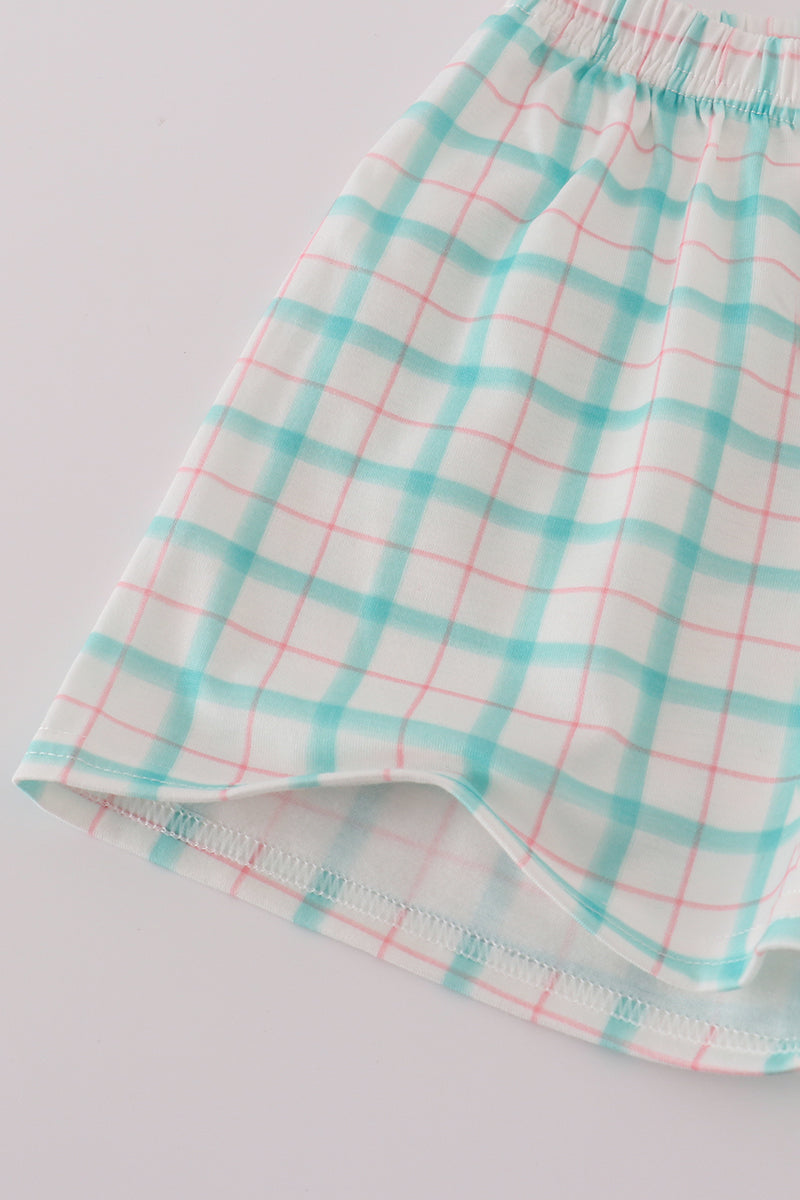 Green marine embroidery smocked shorts set