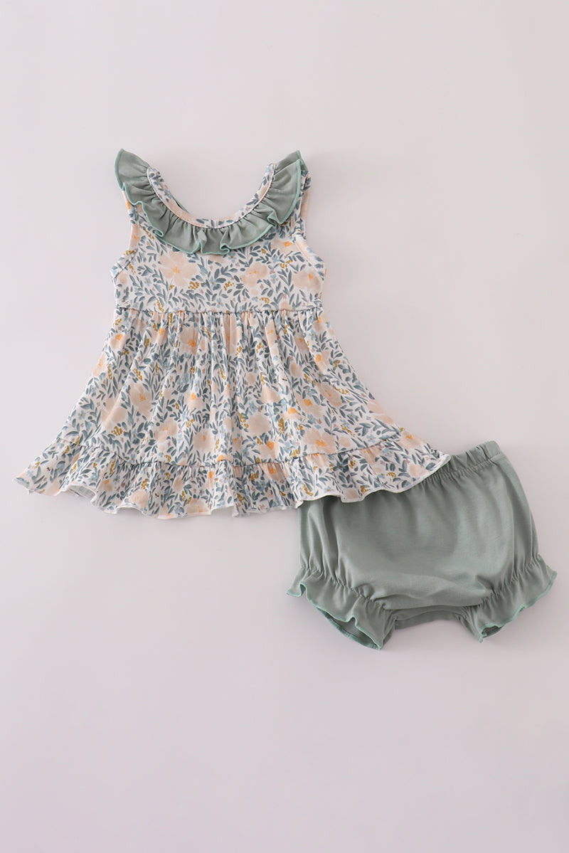 Fall floral print ruffle bloomer set