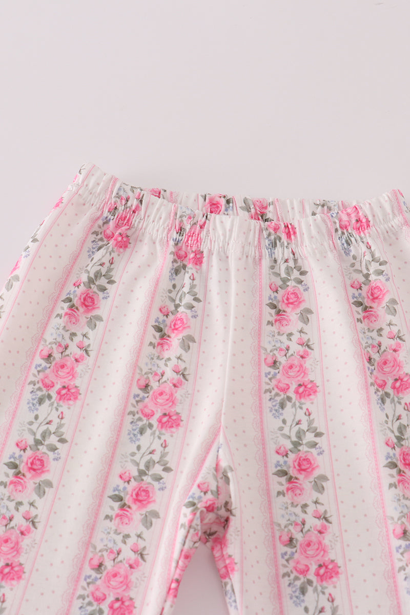 Pink floral print pants set