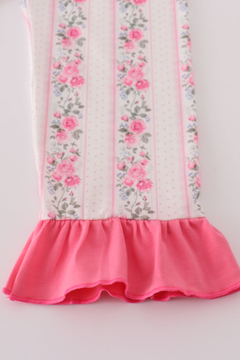 Pink floral print pants set