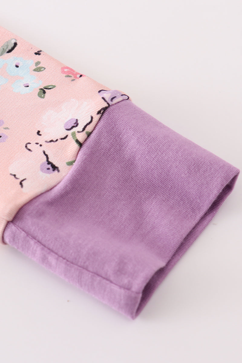 Purple floral print bamboo pajamas pants set