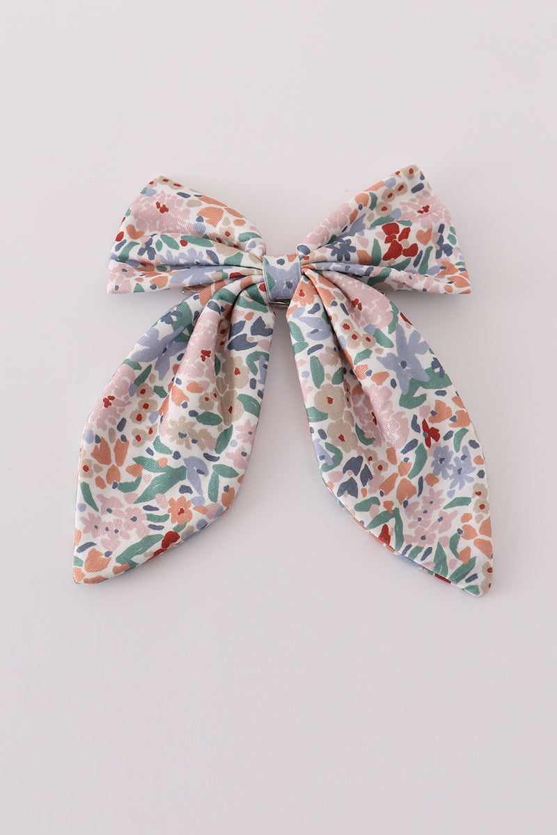 Blue floral print sailor bow