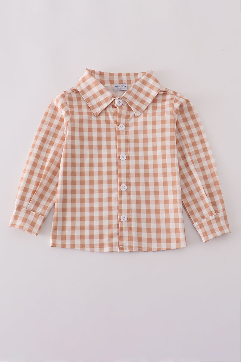Orange gingham button down shirt