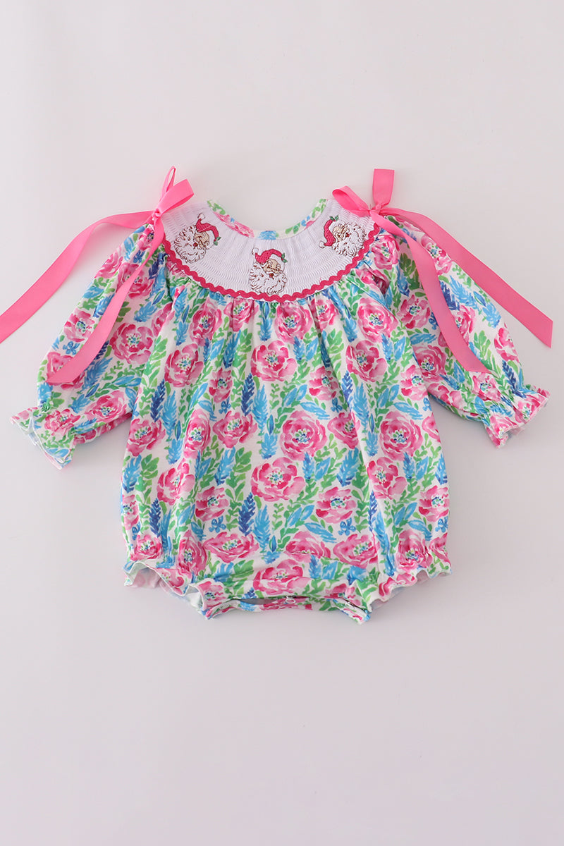 Pink paradise santa claus smocked bubble