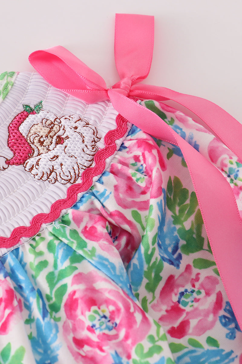 Pink paradise santa claus smocked bubble