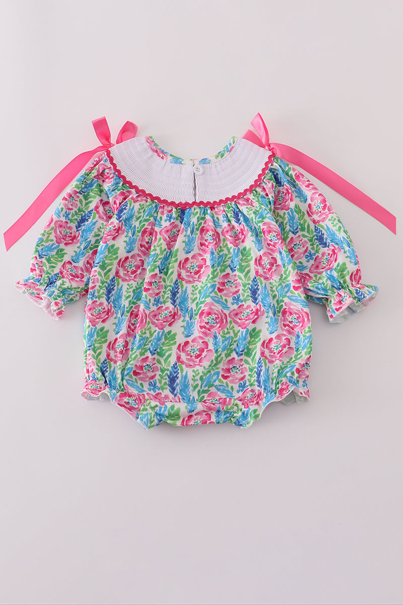 Pink paradise santa claus smocked bubble