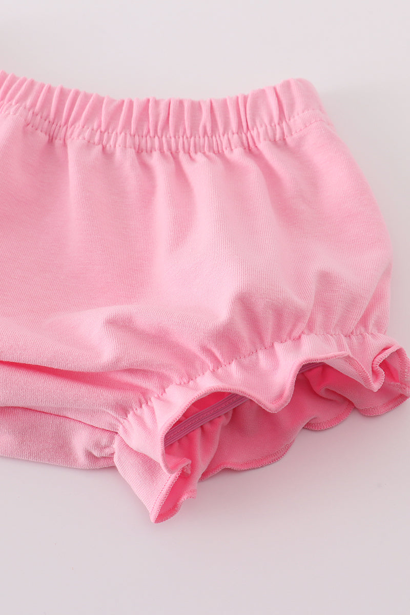 Pink floral print ruffle bloomer set