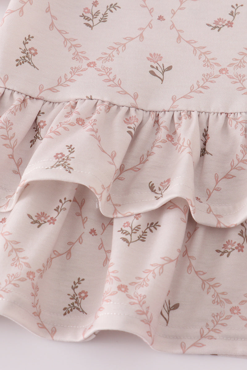 Pink floral print ruffle pants set