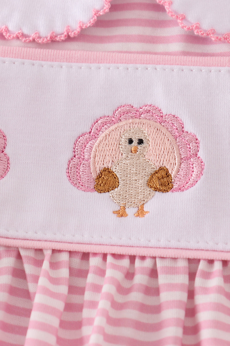 Pink turkey embroidery stripe bloomer set