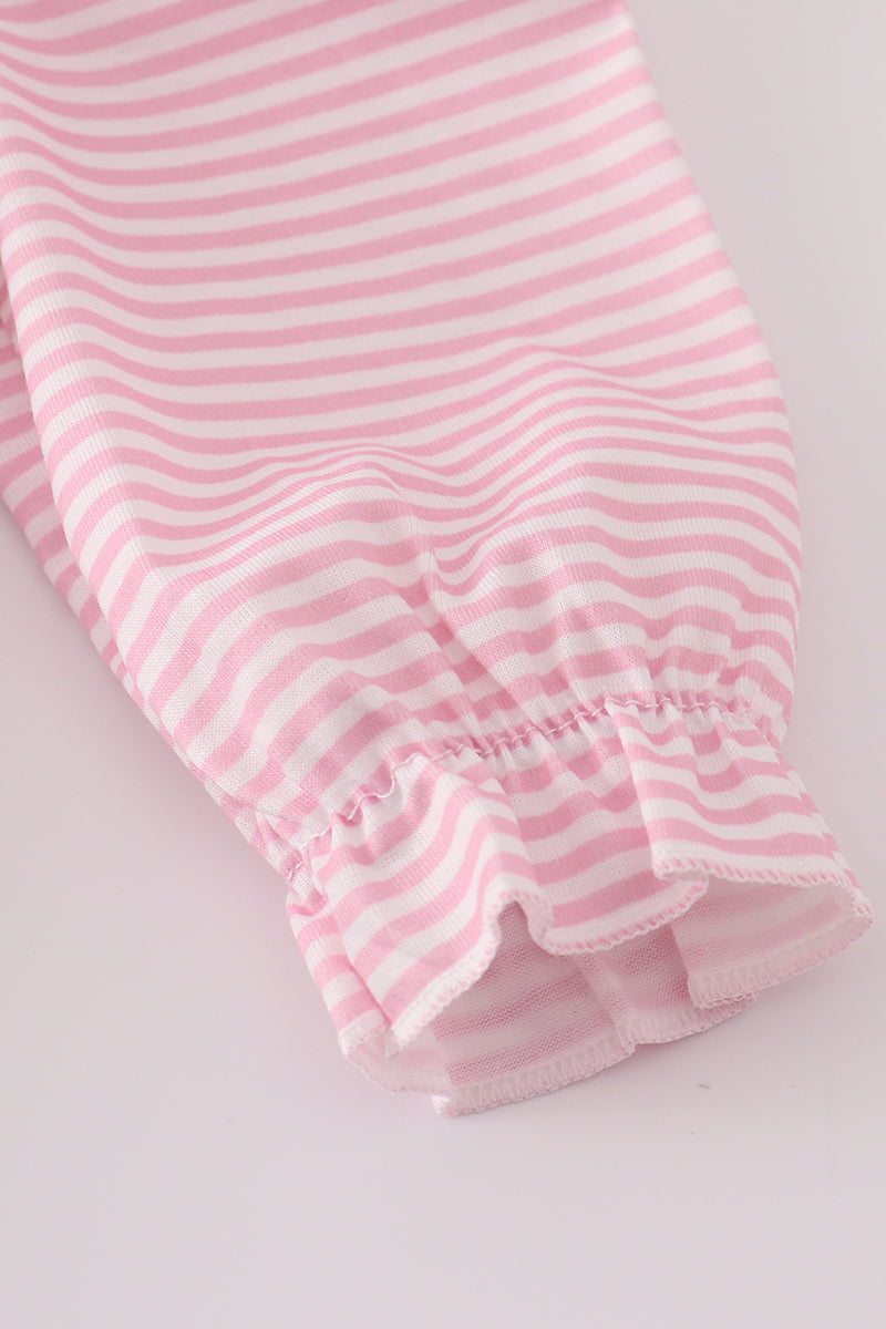 Pink turkey embroidery stripe bloomer set