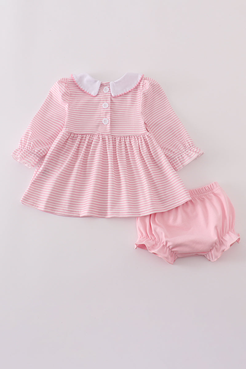 Pink turkey embroidery stripe bloomer set