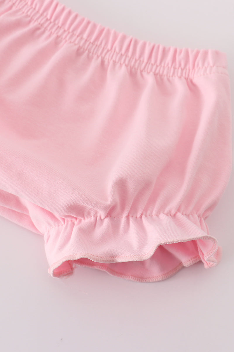 Pink turkey embroidery stripe bloomer set