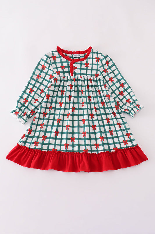 Green bow plaid ruffle gown