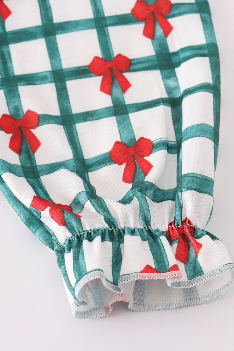 Green bow plaid ruffle gown