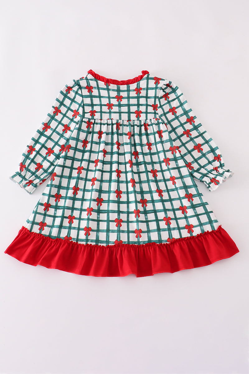 Green bow plaid ruffle gown