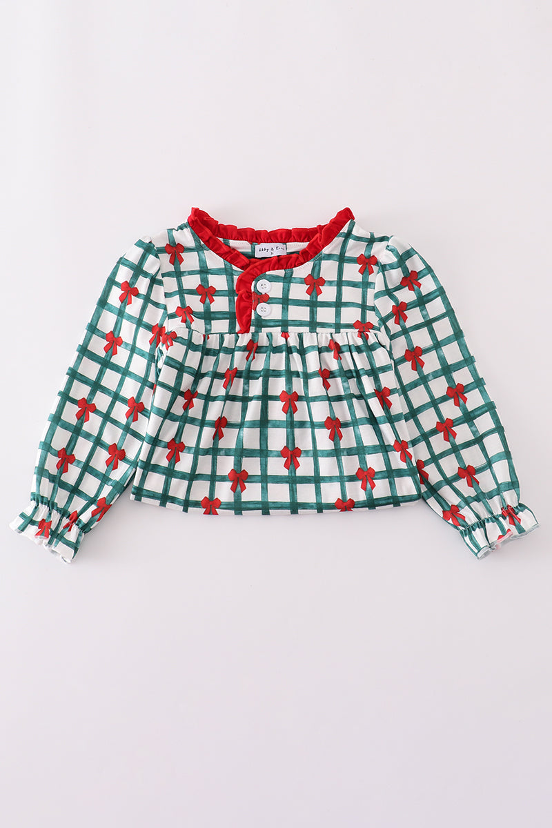 Green bow plaid ruffle gown