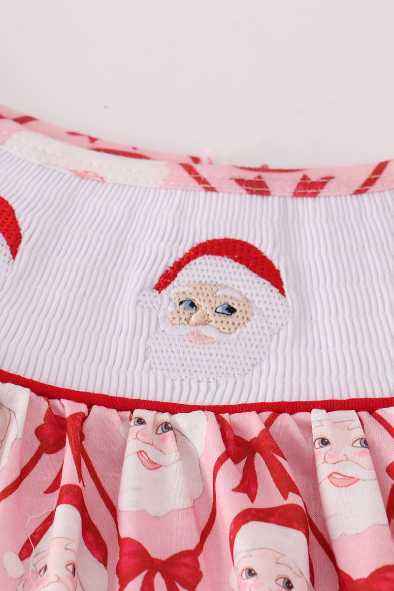 Red santa claus smocked ruffle pants set