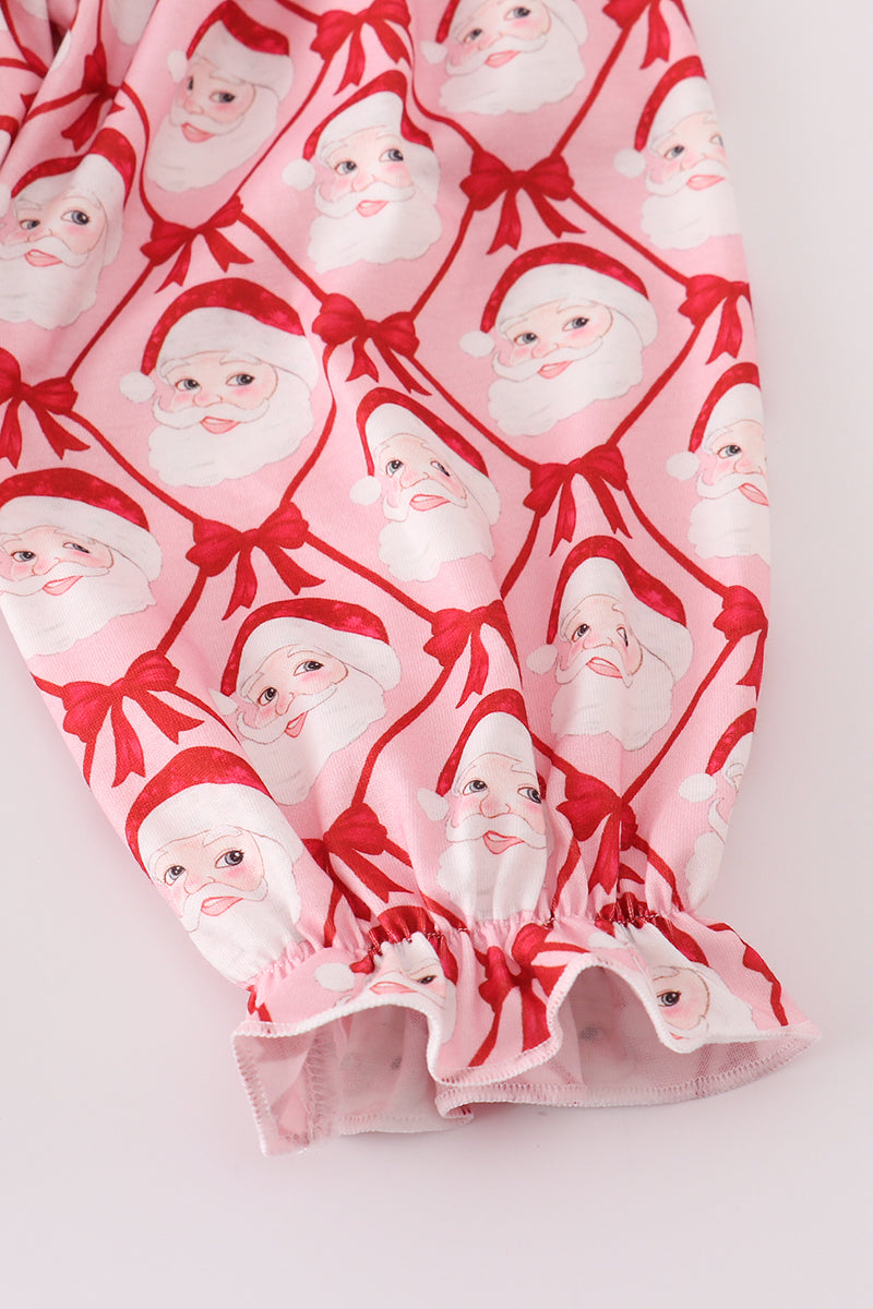 Red santa claus smocked ruffle pants set