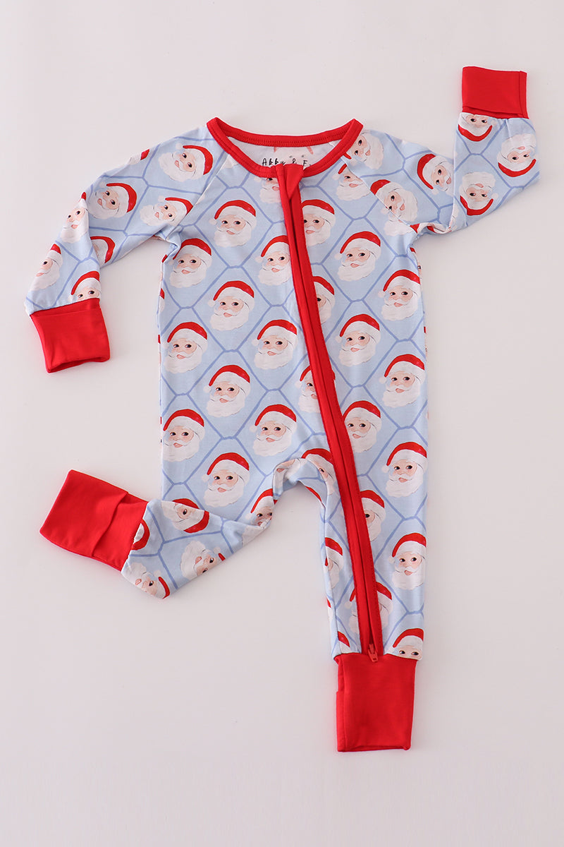 Red santa claus print bamboo pajamas romper