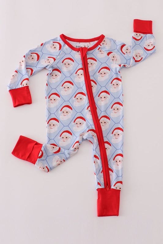 Red santa claus print bamboo pajamas romper