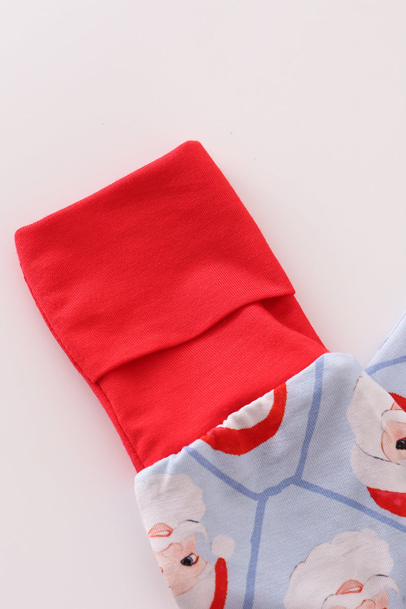 Red santa claus print bamboo pajamas romper