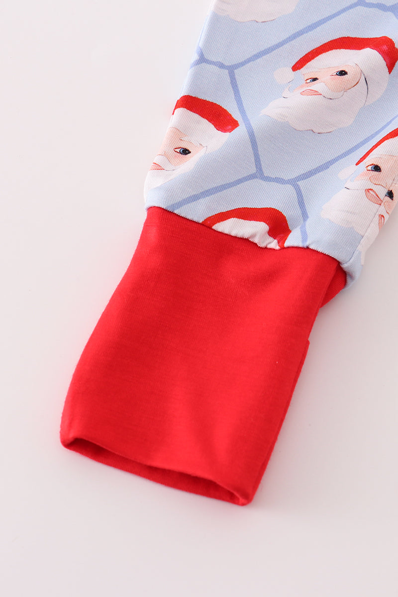 Red santa claus print bamboo pajamas romper