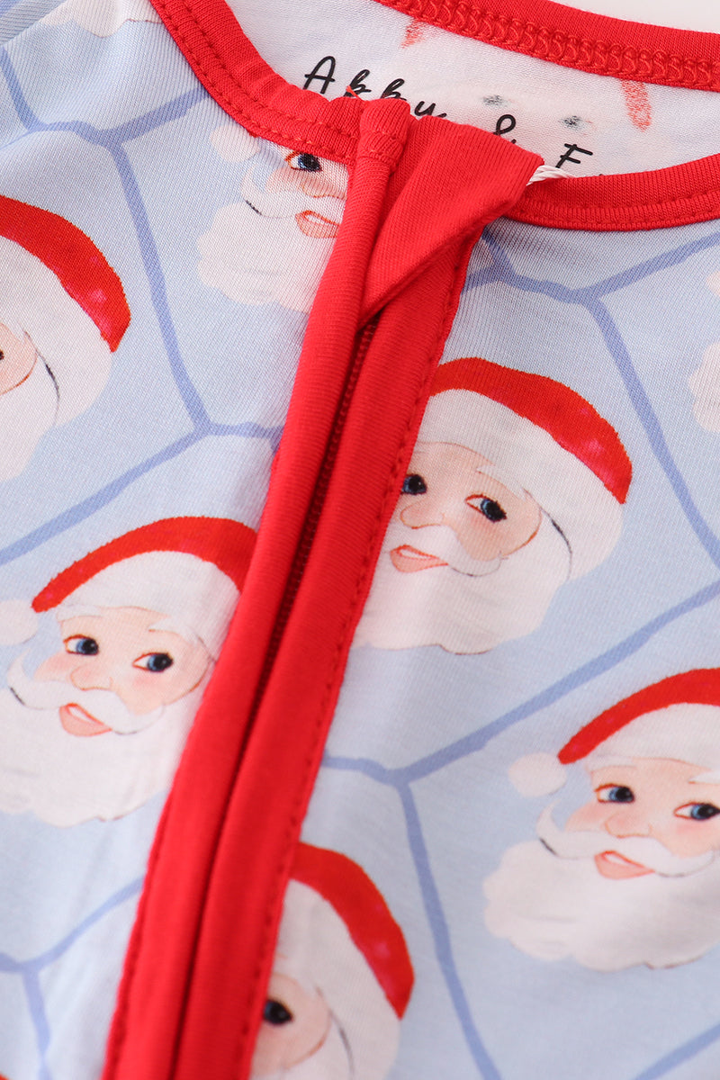 Red santa claus print bamboo pajamas romper