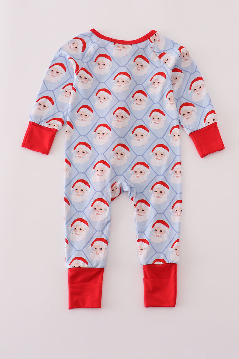 Red santa claus print bamboo pajamas romper