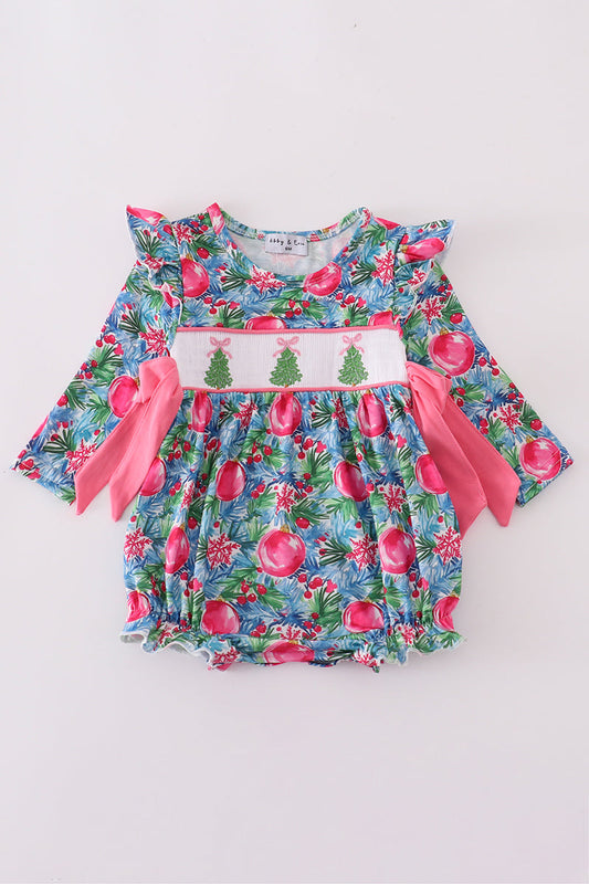 Blue christmas tree smocked ruffle bubble