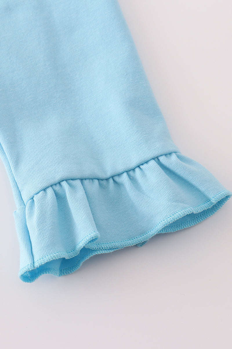 Blue Noah's Ark applique ruffle pants set