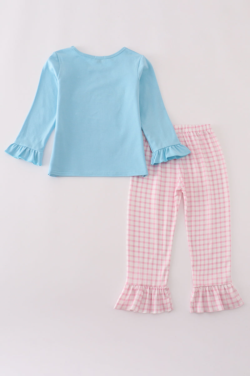 Blue Noah's Ark applique ruffle pants set