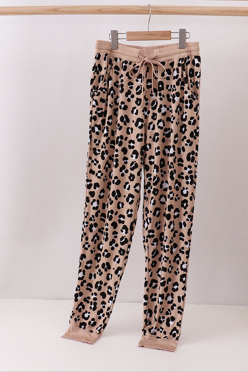 Brown leopard bamboo mom pajama pants
