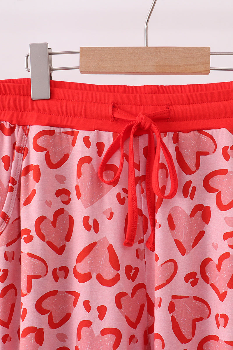 Red heart print bamboo pants