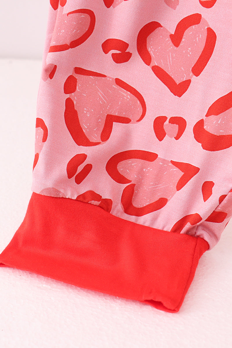 Red heart print bamboo pants