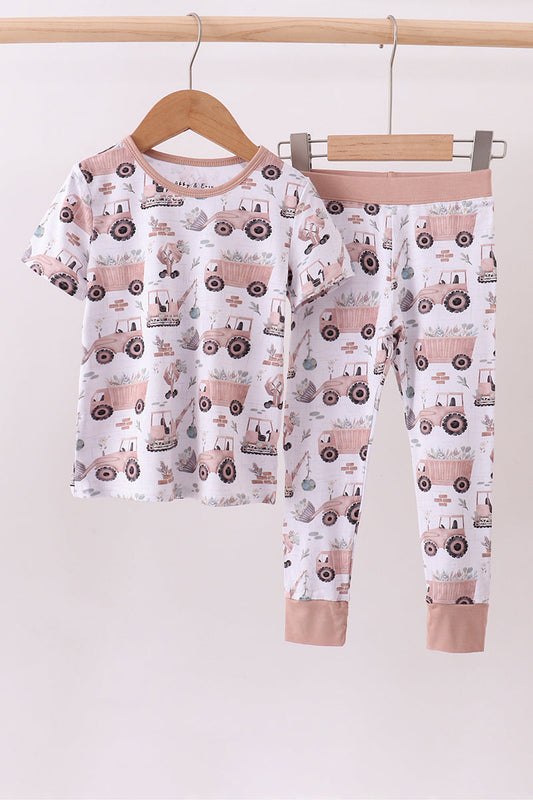 Khaki crane bamboo pajama pants set