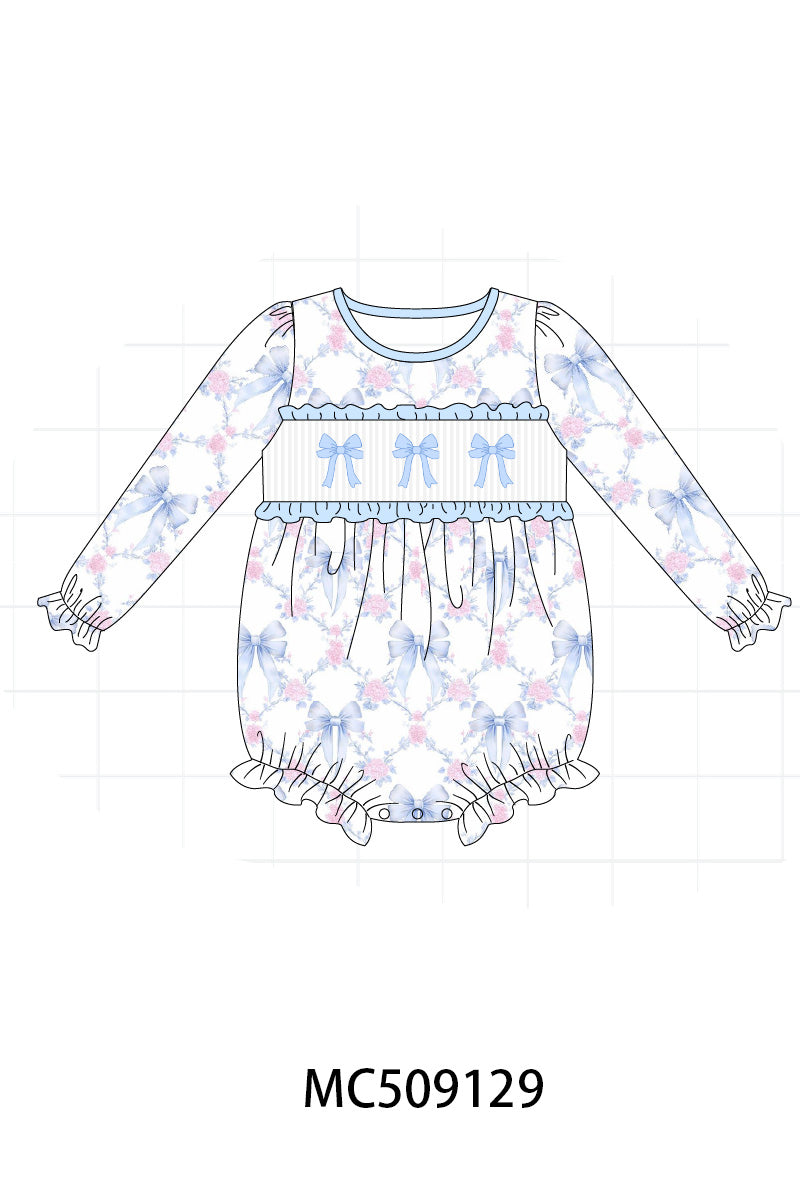 PO65 Blue bow floral smocked ruffle collection