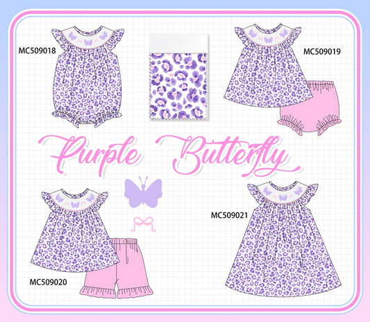 PO65 Purple leopard butterfly embroidery smocked collection