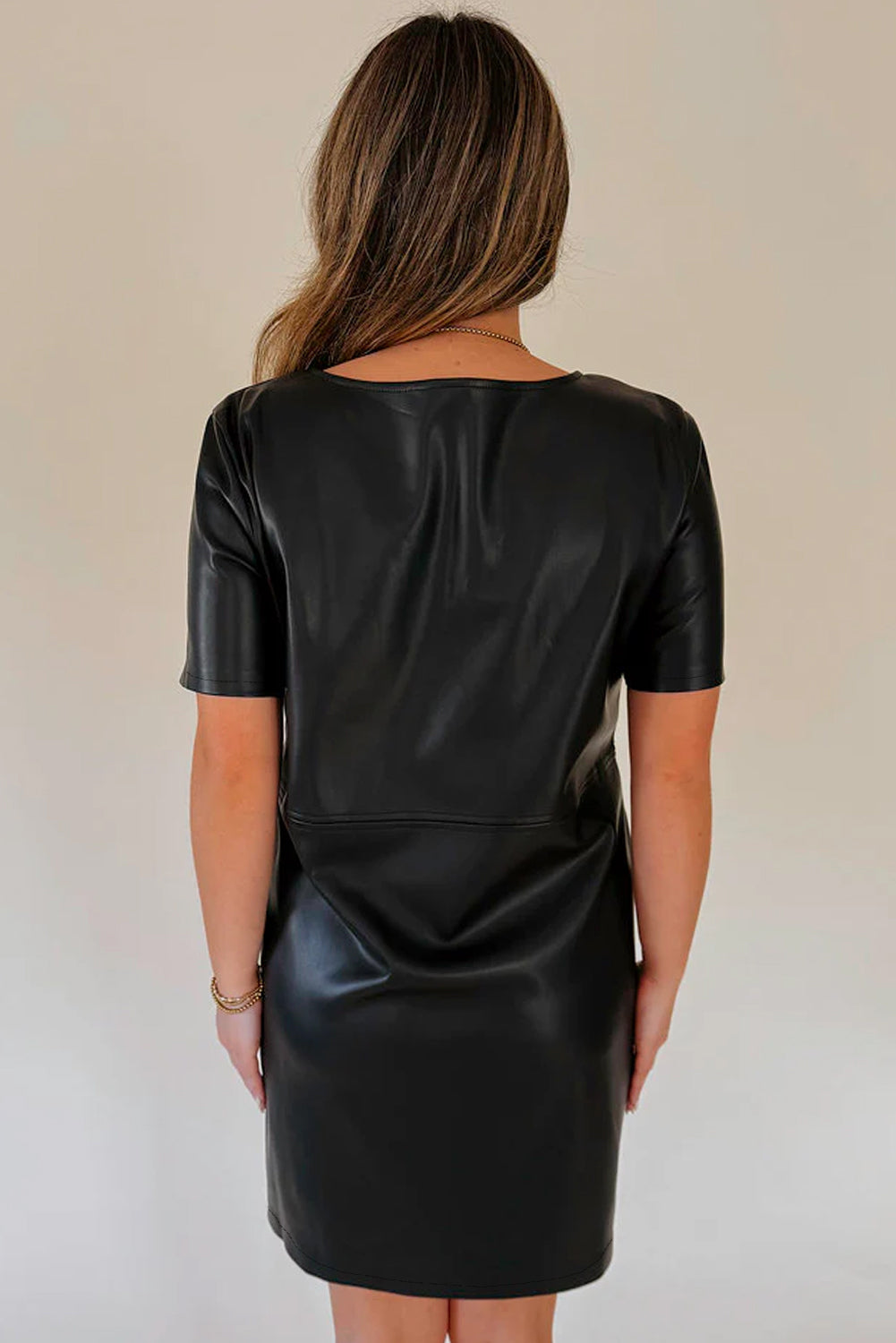 Black Faux Leather Loose T-shirt Dress – Georgia Peach Smocks